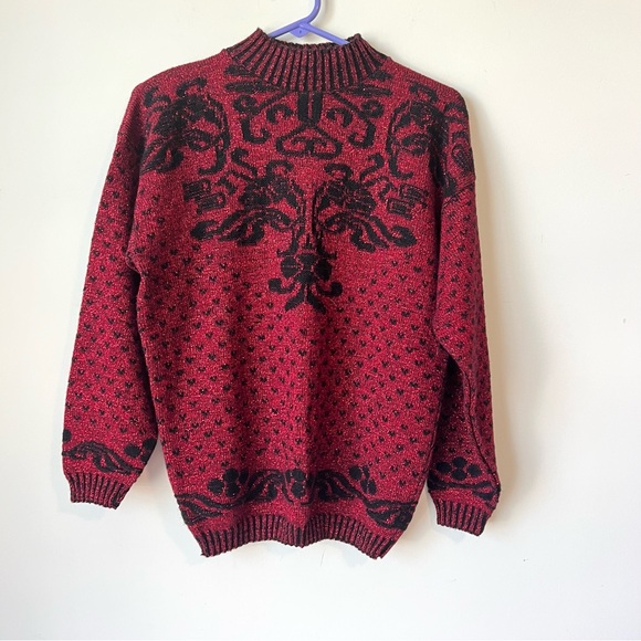 Vintage ADELE KNITWEAR Mock Neck Paisley and Heart Sweater—SZ. Large - Picture 13 of 14